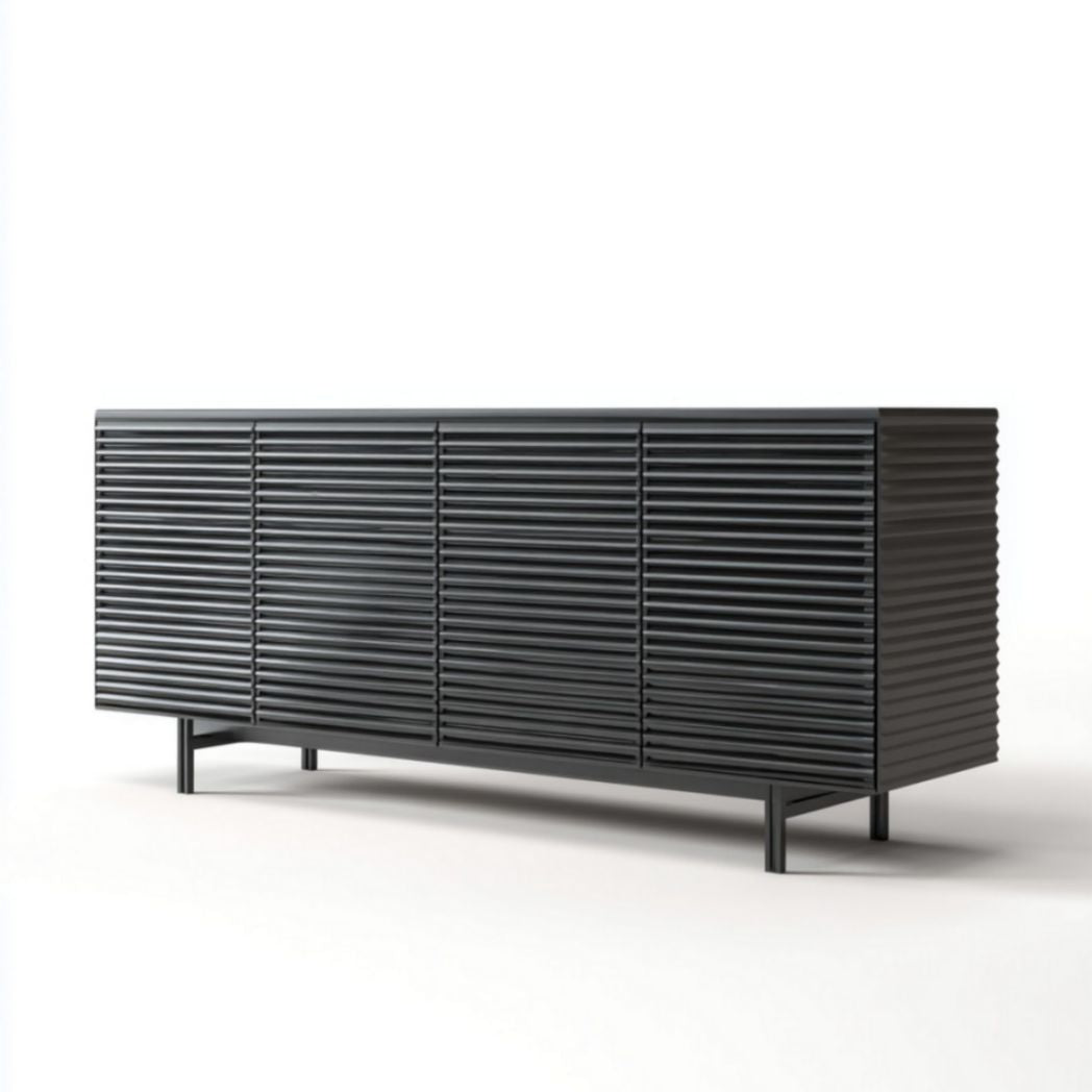 Wooden sideboard with ribbed design and metal handles 80 x 40 x 45cm
