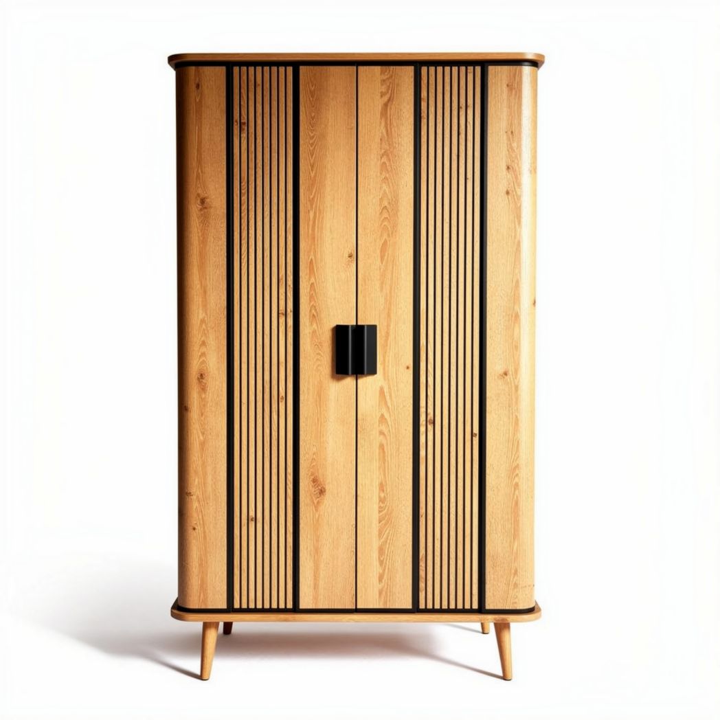 Wooden wardrobe with black accents for storage in modern decor 80 x 40 x 150cm