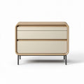 Two-drawer nightstand in beige and oak finish with dimensions 60 x 45 x 40cm