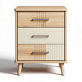 Wooden nightstand with three drawers in natural and cream colors 40 x 40 x 60cm