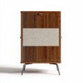 Wooden cabinet with fabric panel and metal legs 80 x 40 x 120cm