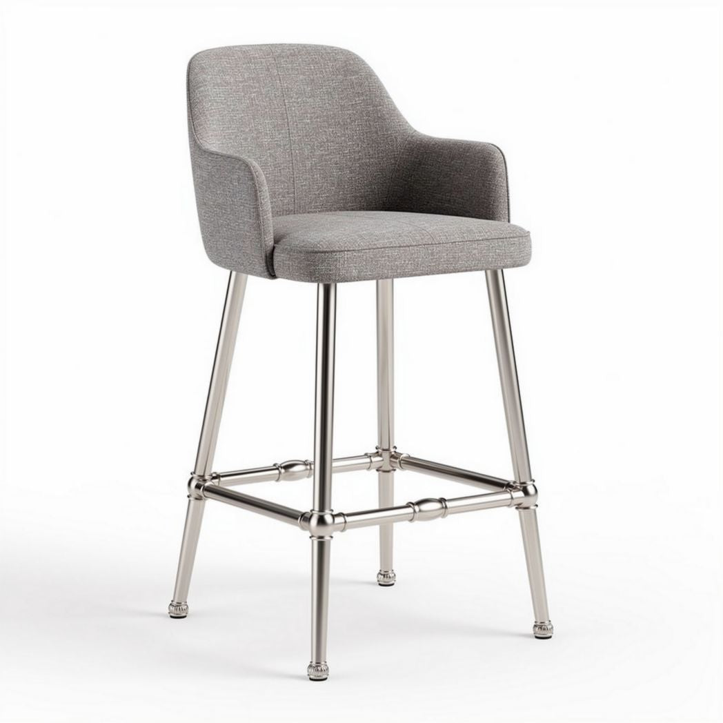 Bar stool with gray fabric upholstery and metal legs 45 x 45 x 100cm
