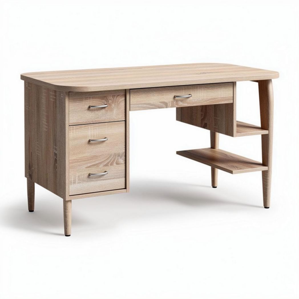 Wooden desk with three drawers and open shelf for home office 120 x 60 x 75cm