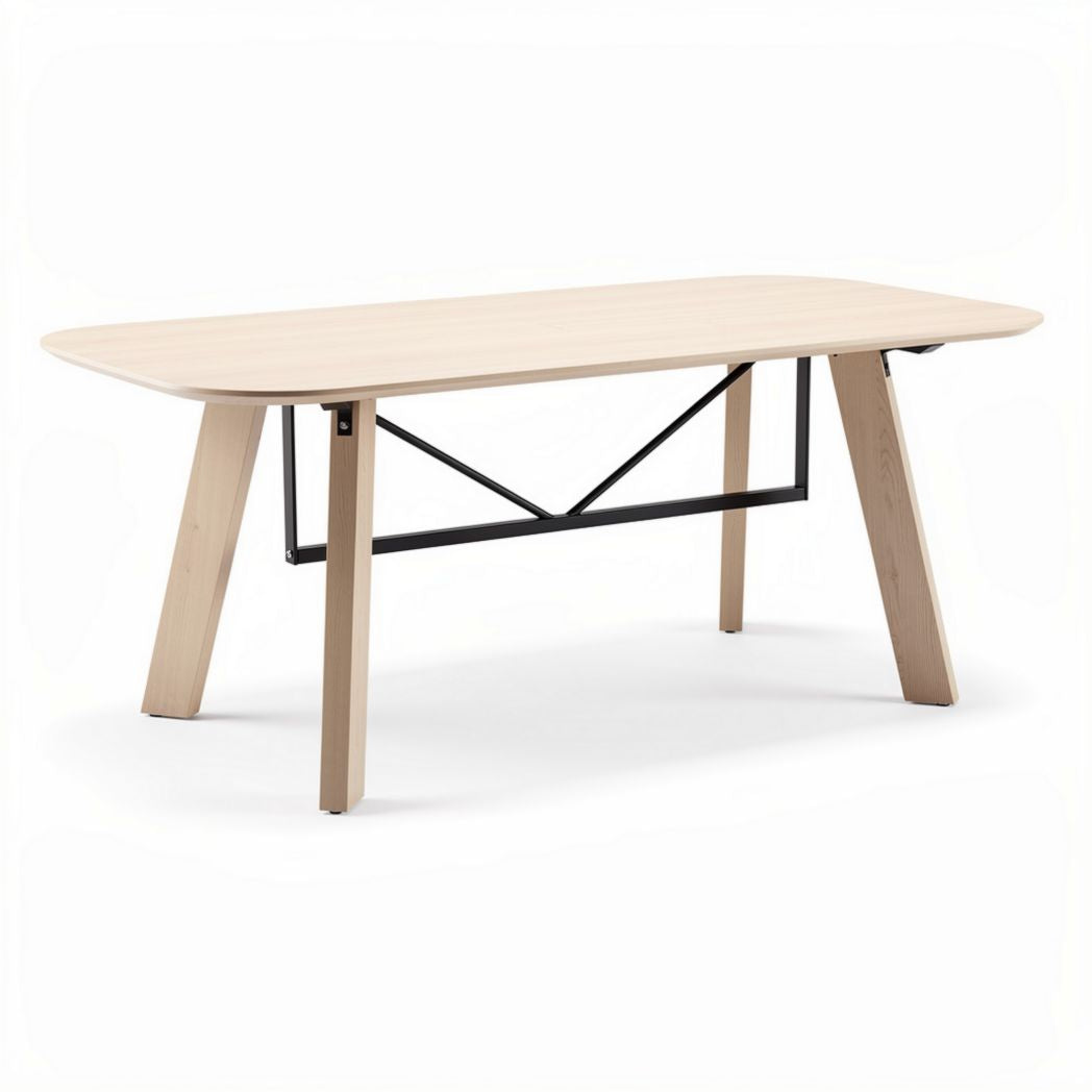 Wooden dining table with metal base 150 x 75 x 75cm natural finish