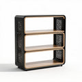 Wood and metal open shelf unit with decorative side panel design 60 x 30 x 90cm