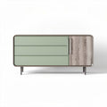 Modern sideboard with green matte finish and wood accents 120 x 40 x 75cm
