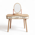 Wooden vanity table with mirror and three drawers in natural finish 90 x 40 x 80cm