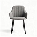Upholstered dining chair with armrests in gray fabric and black metal legs 55 x 60 x 85cm