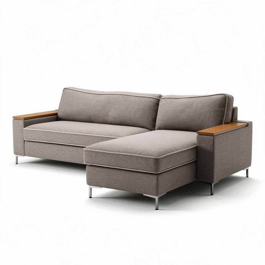 Sectional sofa with fabric upholstery and wooden accents 200 x 90 x 85cm