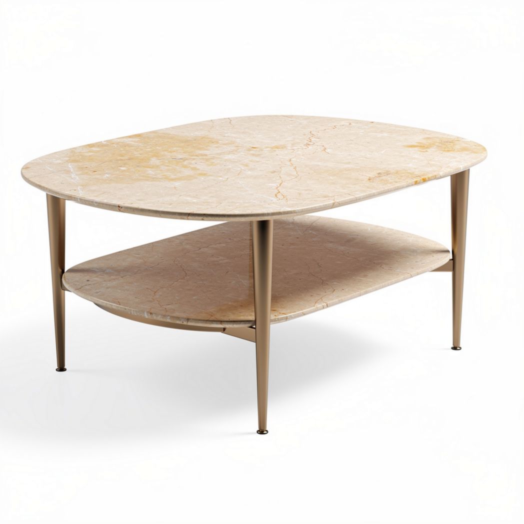 Marble coffee table with gold metal legs and two-tier design 120 x 80 x 40cm